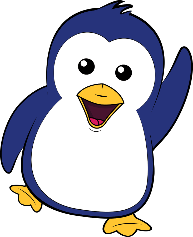 Frolos penguin mascot waving goodbye